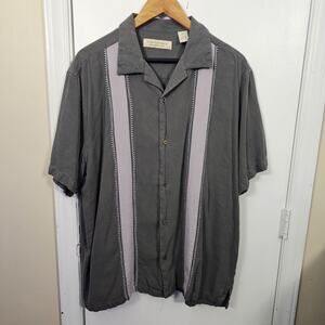 Bowler Silk Short Sleeve Button-Up Shirt Gray & Ivory Men’s Size XXL Vacation
